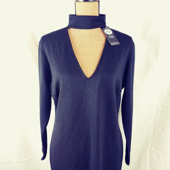 Boohoo Plus Dresses & Skirts - Boohoo Lydia Choker curved hem Bodycon blk ribbed